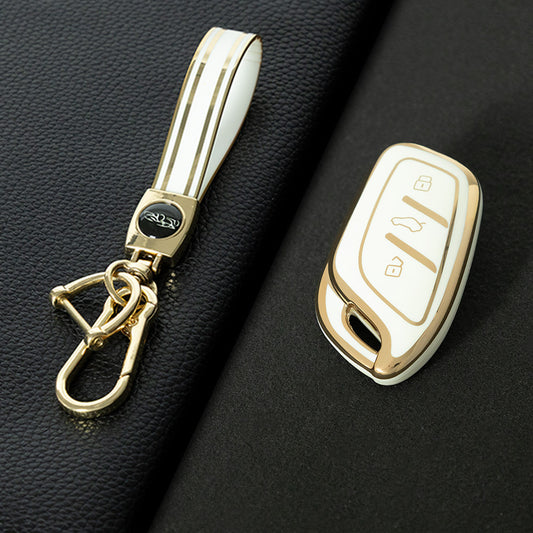 ROB1T1 White-Gold Plating Car Key Cover For Roewe RX5 MG ZS GT GS 350 360 750 W5 Class Accessories Soft TPU Protection Car Case Shell