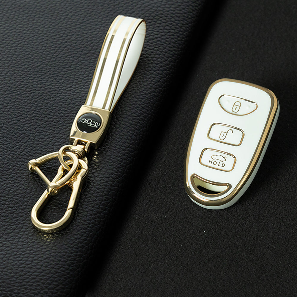 HYJ3T1 White-Gold Plating TPU Car Key Case Cover Shell for KIA for Hyundai Tucson SONATA Santa Fe Rohens Coupe Cerat
