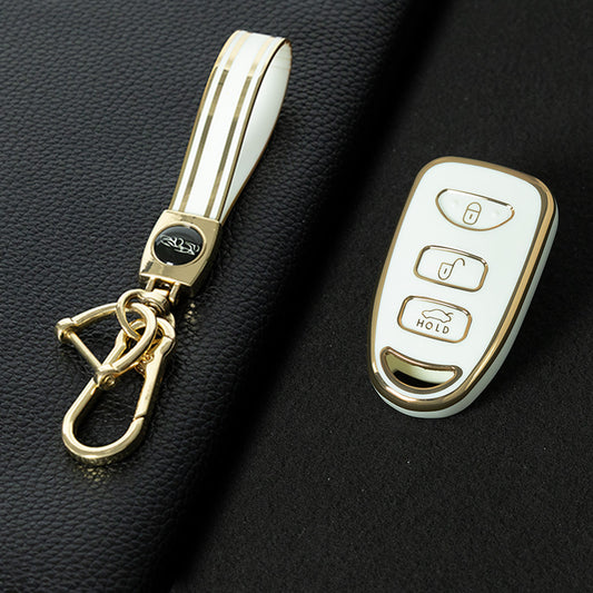 HYJ3T1 White-Gold Plating TPU Car Key Case Cover Shell for KIA for Hyundai Tucson SONATA Santa Fe Rohens Coupe Cerat