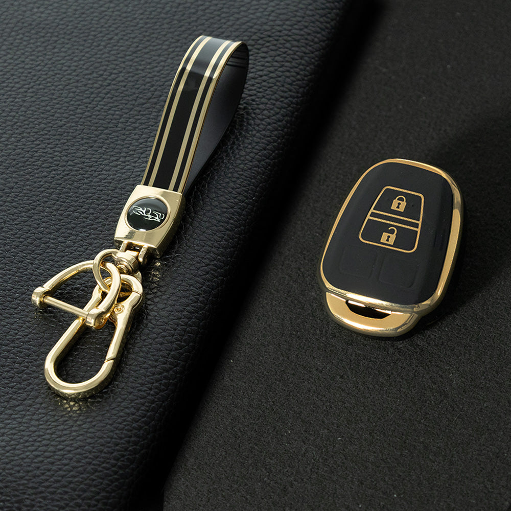 TOP2T1 Black-Gold Plating 2 Buttons Car Remote Key Case Fob Shell Cover Holder for Toyota Aqua Ractis Vitz RAV4 HiAce Land Cruiser 2010-2019