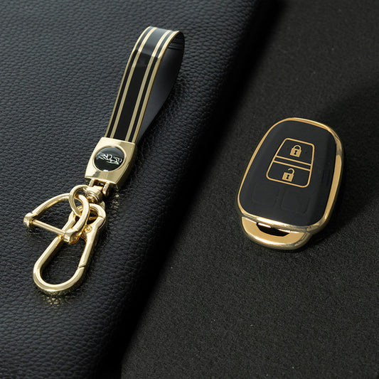 TOP2T1 Black-Gold Plating 2 Buttons Car Remote Key Case Fob Shell Cover Holder for Toyota Aqua Ractis Vitz RAV4 HiAce Land Cruiser 2010-2019