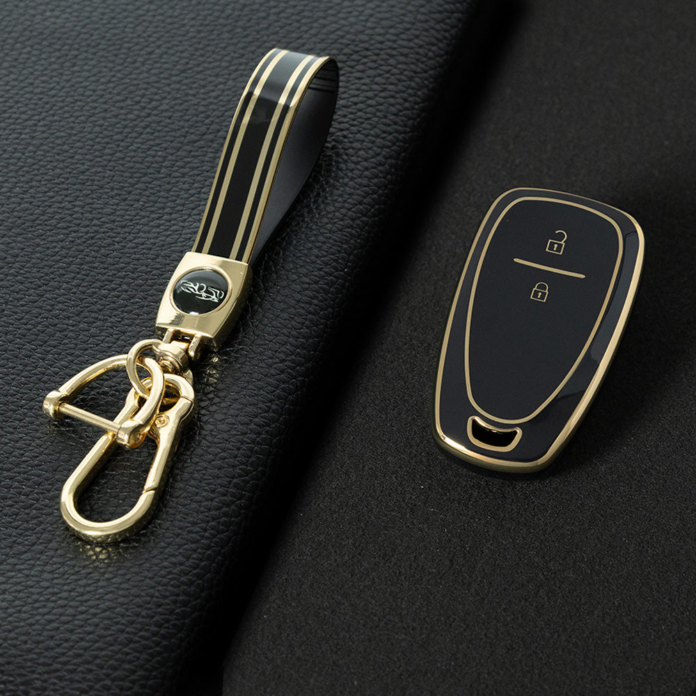CEA7T1 Black-Gold Plating TPU Car Key Cover for Chevrolet Cruze Key Cover Chevy Camaro Cruze Malibu XL TRAX EQUINOX