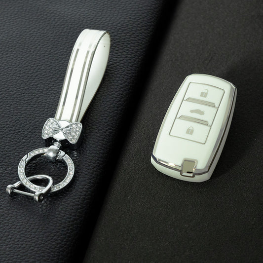 CHA1T1 White-Silver Plating Car Key Cover Premium Soft TPU Car Key Case Cover Shell for CHANGAN CS15 CS35 CS55 CS75 RAETON CC EADO LUMIN Key Rings Keychain Bag