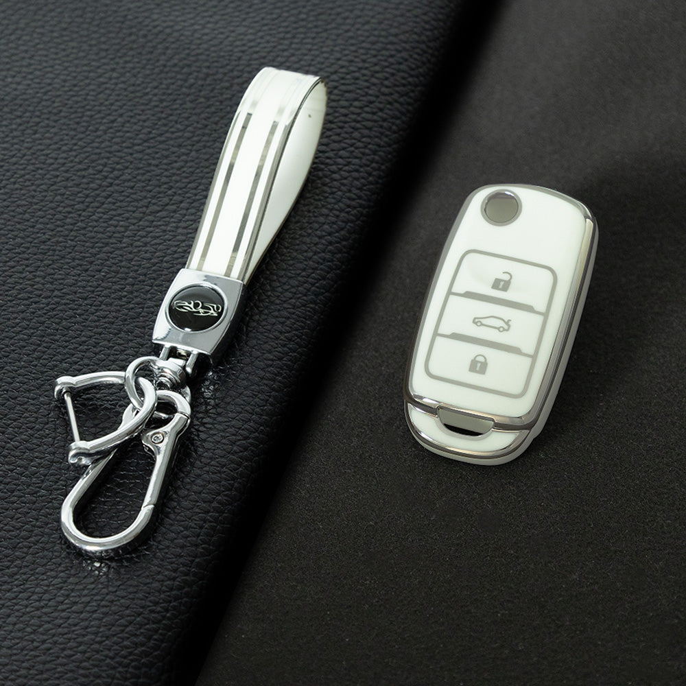 CHB1T1 White-Silver Plating Car Key Cover For Premium Soft TPU Car Key Case Cover  CHANGAN Benben E-Star CS15 CS35 CS55 EADO LUMIN Key Rings Keychain Bag