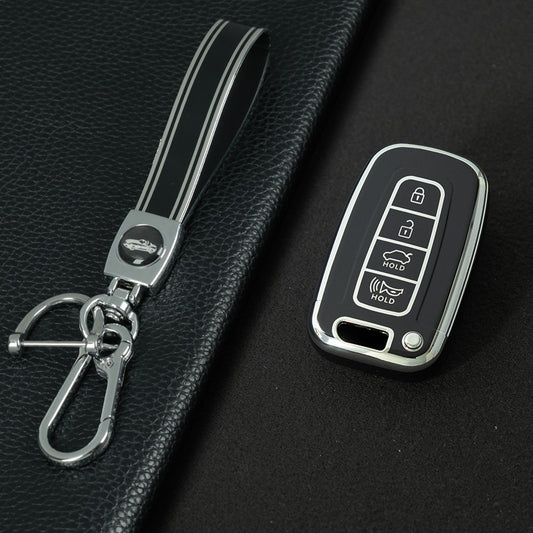 HYB1T1 Black-Silver Plating Premium Soft TPU Car Key Case Cover Shell for Hyundai Elantra KIA K2 K3 K4 KX5 Forte Sorento Sportage