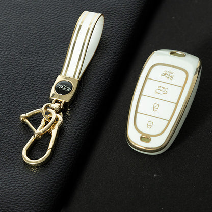 HYE7T1 White-Gold Plating TPU Car Key Case Cover for Hyundai Santa Fe Tucson 2022 NEXO NX4 Atos Prime Solaris 2021