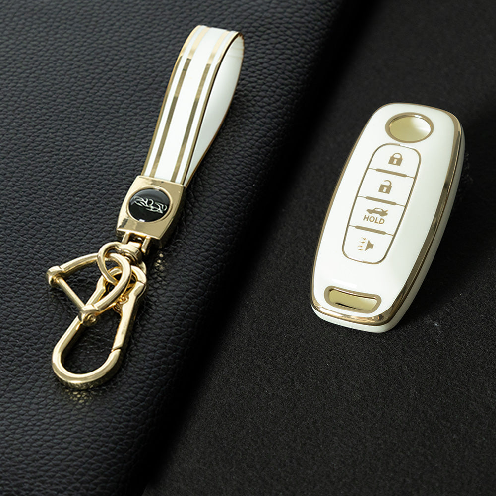 NIA4T1 White-Silver Plating TPU Car Key Cover for Nissan Sylphy Bluebird Teana X-Trail Murano GTR