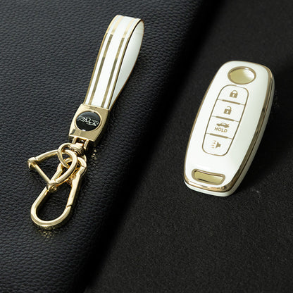 NIA4T1 White-Silver Plating TPU Car Key Cover for Nissan Sylphy Bluebird Teana X-Trail Murano GTR