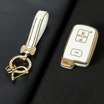 TOD5T1 White-Gold Plating For Toyota Camry TPU Car Key Case Cover Bag Shell Fob Protector 3 Button