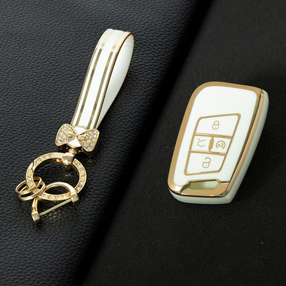 VOD2T1 White-Gold Plating TPU Car Key Case for VW Golf Tiguan Passat Lavida Jetta Bora Beetle Magotan Sagitar Santana Sharan