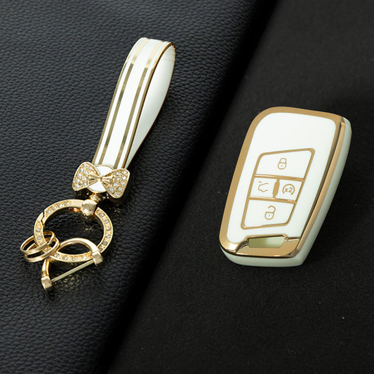 VOD2T1 White-Gold Plating TPU Car Key Case for VW Golf Tiguan Passat Lavida Jetta Bora Beetle Magotan Sagitar Santana Sharan