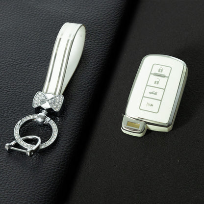 TOD4T1 White-Silver Plating For Toyota Camry TPU Car Key Case Cover Bag Shell Fob Protector 4 Button