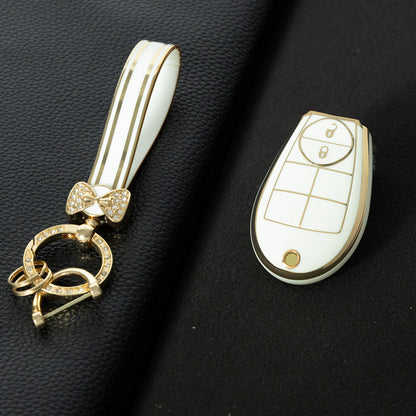 JEC2T1 White-Gold Plating TPU Car Key Cover Case for Dodge Challenger Charger Magnum Journey Ram Jeep Commander Grand Cherokee Chrysler 300
