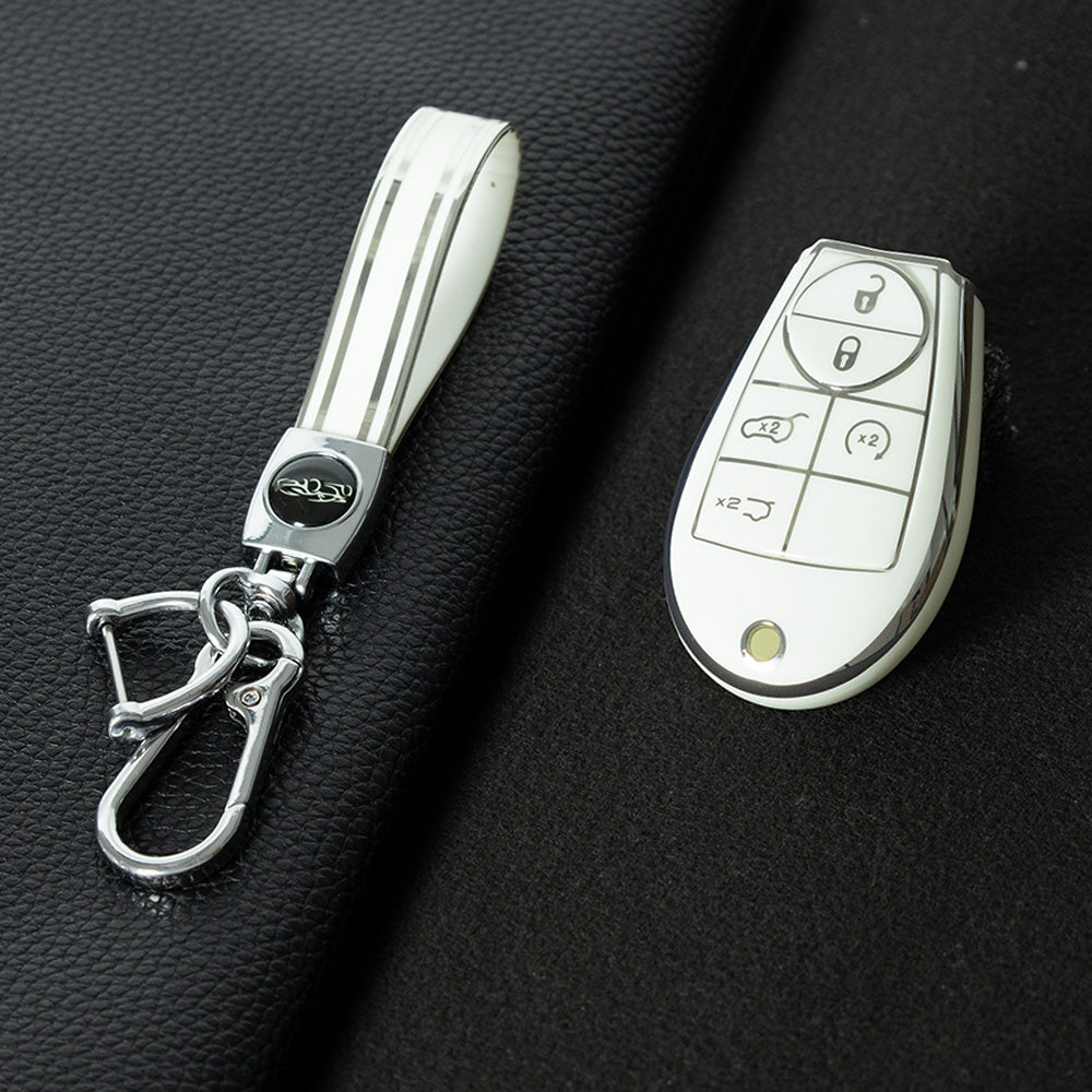 JEC8T1 White-Silver Plating Keyless Entry Remote Control 5-Buttons Compatible 2008-2018 Dodge Grand Caravan 2008-2016 Chrysler Town