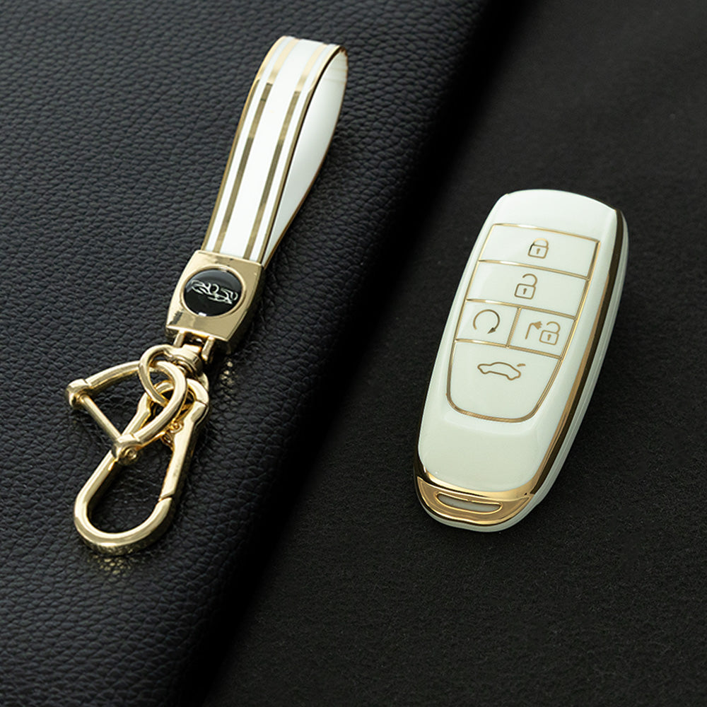 TRB1T1 White-Gold Plating Car Key Cover Key Case Cover for Gac New Energy Trumpchi Aion S V Y LX Car Accessories Car-Styling Holder Shell Keychain Protection