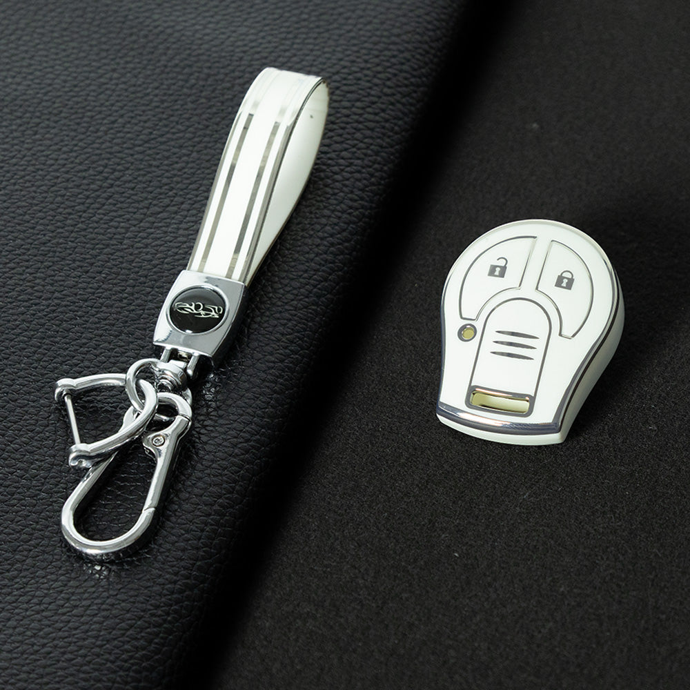 NIE2T1 White-Silver Plating TPU Car Key Cover for Nissan Sylphy MARCH TIIDA X-TRAIL Qashqai KICKS SUNNY