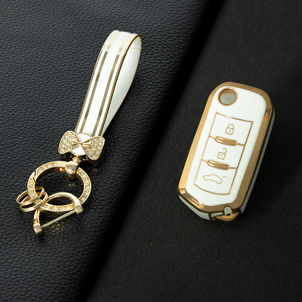 TRD1T1 White-Gold Plating Car Key Cover New Soft TPU Car Remote Key Case Cover Holder for GAC Trumpchi GS GA3 GA5 GA6 GS4 GS8 Keyless Protector Shell Auto Accessories