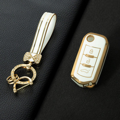 TRD1T1 White-Gold Plating Car Key Cover New Soft TPU Car Remote Key Case Cover Holder for GAC Trumpchi GS GA3 GA5 GA6 GS4 GS8 Keyless Protector Shell Auto Accessories