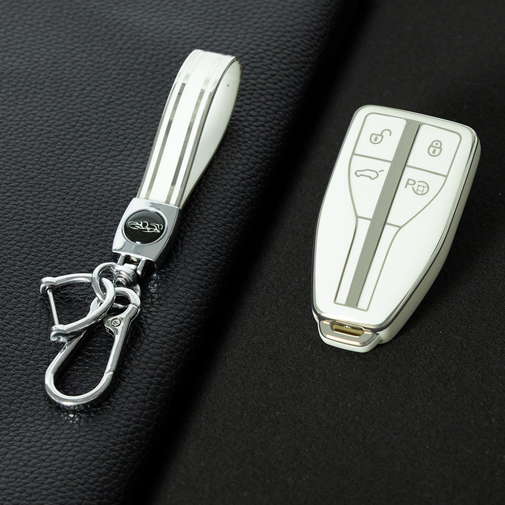HNA2T1 White-Silver Plating TPU Car Key Case Cover for Hong Qi HS5 HS3 HS7 H5 H9 H6