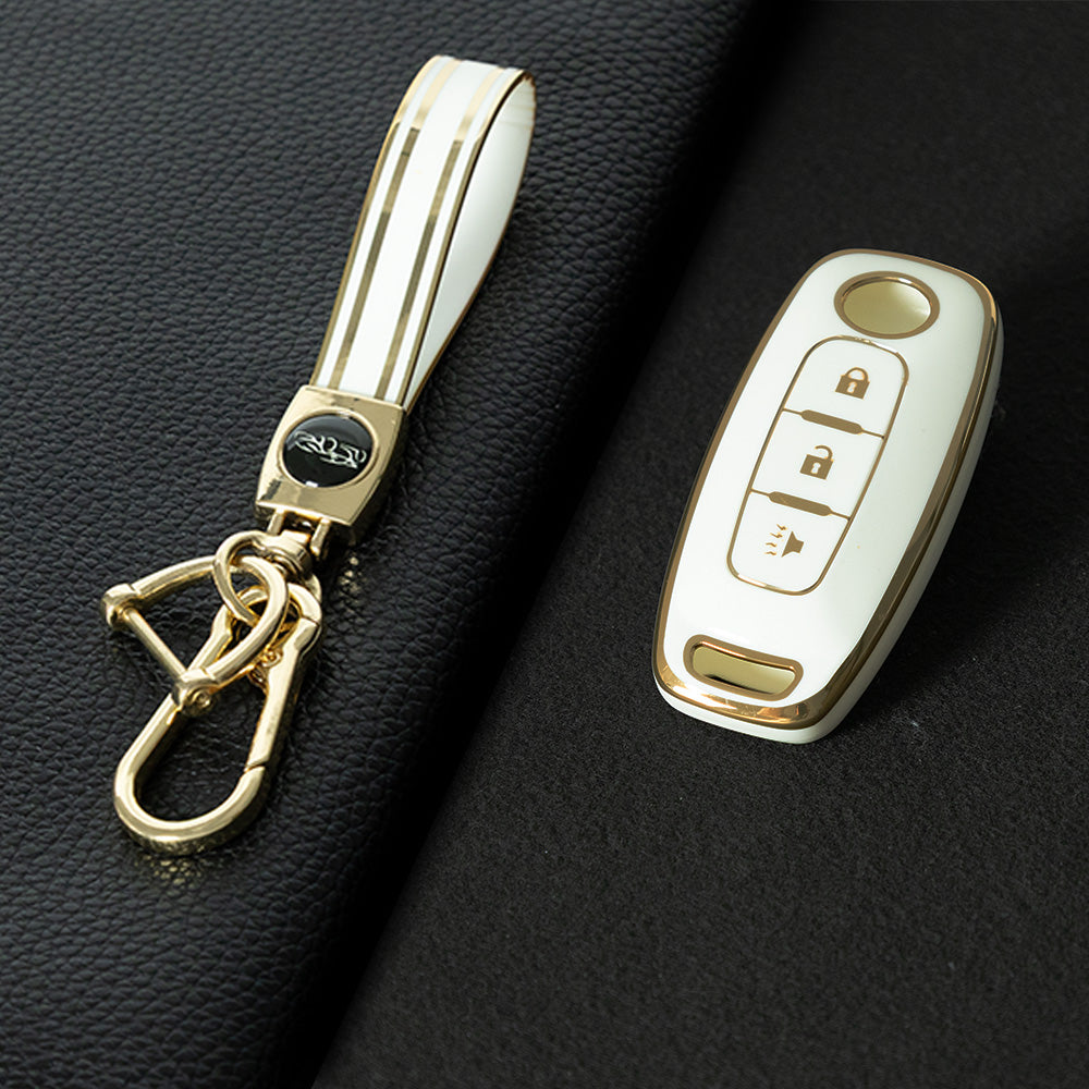 NIA5T1 White-Gold Plating TPU Car Key Cover Key Fob Holder Suitable for Nissan Sylphy Bluebird Teana X-Trail Murano GTR