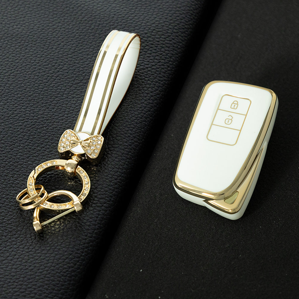 LEA2T1 White-Gold Plating TPU Car Key Case Cover for LEXUS ES200 RX200T IS CT GS NX200 RX300 LX