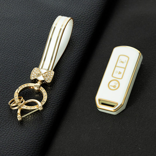 HOQ1T1 White-Gold Plating For Honda PCX ADV 150 Sh 125 ADV 150 PCX 150 Smart Remote Full Protection Cover TPU Key Case Accessory Car Key Accessories