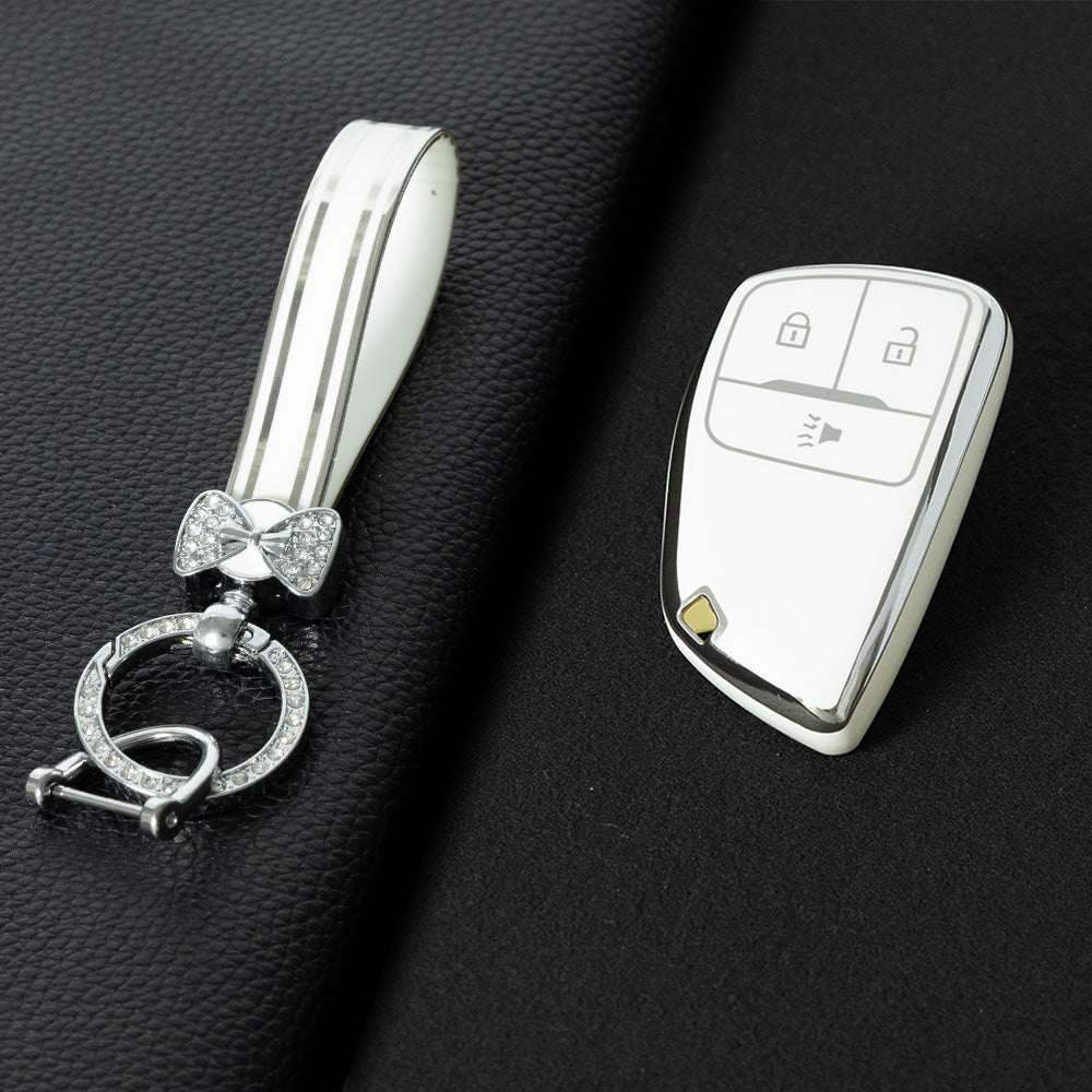 CEV1T1 White-Silver Plating Tpu Car Key Case Fob Cover Shell for Chevrolet Tahoe Suburban for GMC Yukon for Buick ENVISION S Plus Avenir 2020 2021 2022 2023