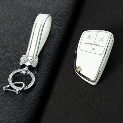 CEV1T1 White-Silver Plating Tpu Car Key Case Fob Cover Shell for Chevrolet Tahoe Suburban for GMC Yukon for Buick ENVISION S Plus Avenir 2020 2021 2022 2023