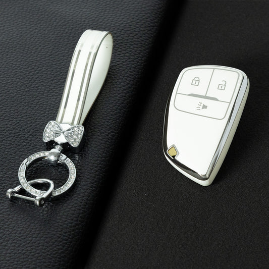 CEV1T1 White-Silver Plating Tpu Car Key Case Fob Cover Shell for Chevrolet Tahoe Suburban for GMC Yukon for Buick ENVISION S Plus Avenir 2020 2021 2022 2023