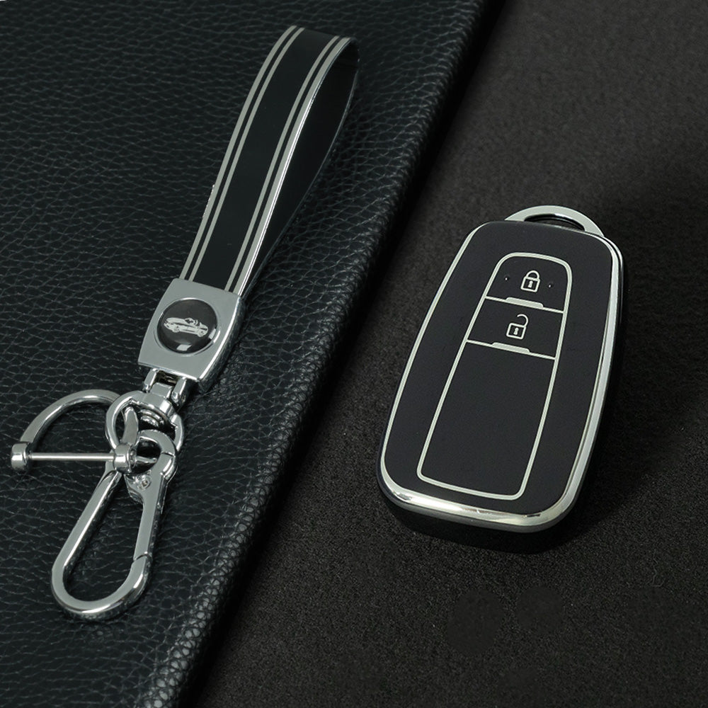 TOB2T1 Black-Silver Plating Car Key Cover Premium Soft TPU Car Key Case Cover Shell for Toyota LEVIN COROLLA RAV4 IZOA AVALON CHR Plarad Camry Key Rings Keychain Bag