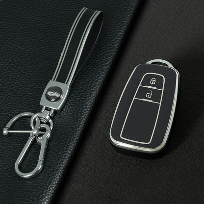 TOB2T1 Black-Silver Plating Car Key Cover Premium Soft TPU Car Key Case Cover Shell for Toyota LEVIN COROLLA RAV4 IZOA AVALON CHR Plarad Camry Key Rings Keychain Bag