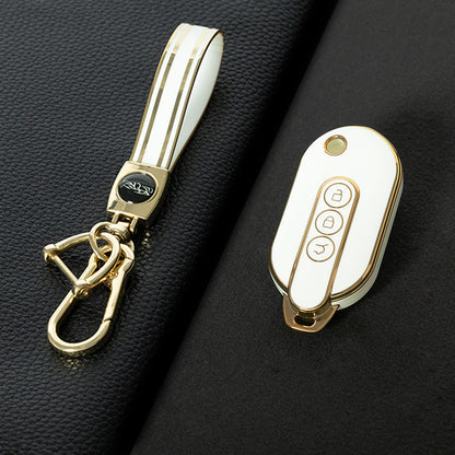 WUF1T1 White-Gold Plating Car Key Cover TPU Car Remote Key Case Cover Shell Fob for SGM Wuling Hongguang MINIEV Air EV 2023 2022 Auto Protector Bag Accessories