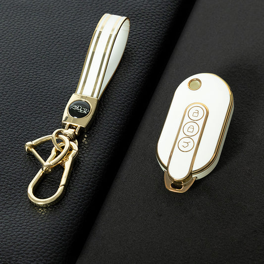 WUF1T1 White-Gold Plating Car Key Cover TPU Car Remote Key Case Cover Shell Fob for SGM Wuling Hongguang MINIEV Air EV 2023 2022 Auto Protector Bag Accessories