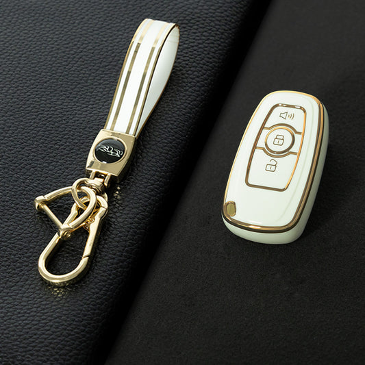GRB1T1 White-Gold Plating Car Key Cover Premium Soft TPU Car Key Case Cover Shell for HAVAL H6 M6 DARGO C50 H1 H2 GW Key Rings Keychain Bag Accessories
