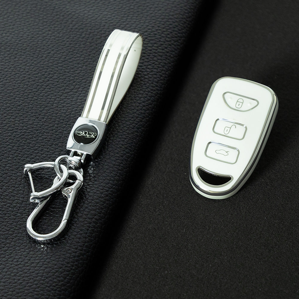 HYJ2T1 White-Silver Plating New TPU Car Key Case Cover Shell for Hyundai Kia Tucson Sonata Santa FE Carens