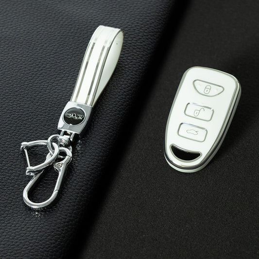 HYJ2T1 White-Silver Plating New TPU Car Key Case Cover Shell for Hyundai Kia Tucson Sonata Santa FE Carens