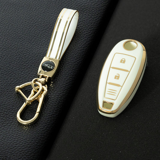SUA1T1 White-Gold Plating Car Key Cover TPU for Suzuki Vitara Swift Ignis Kizashi SX4 Baleno Ertiga 2016 2017 2018 2019