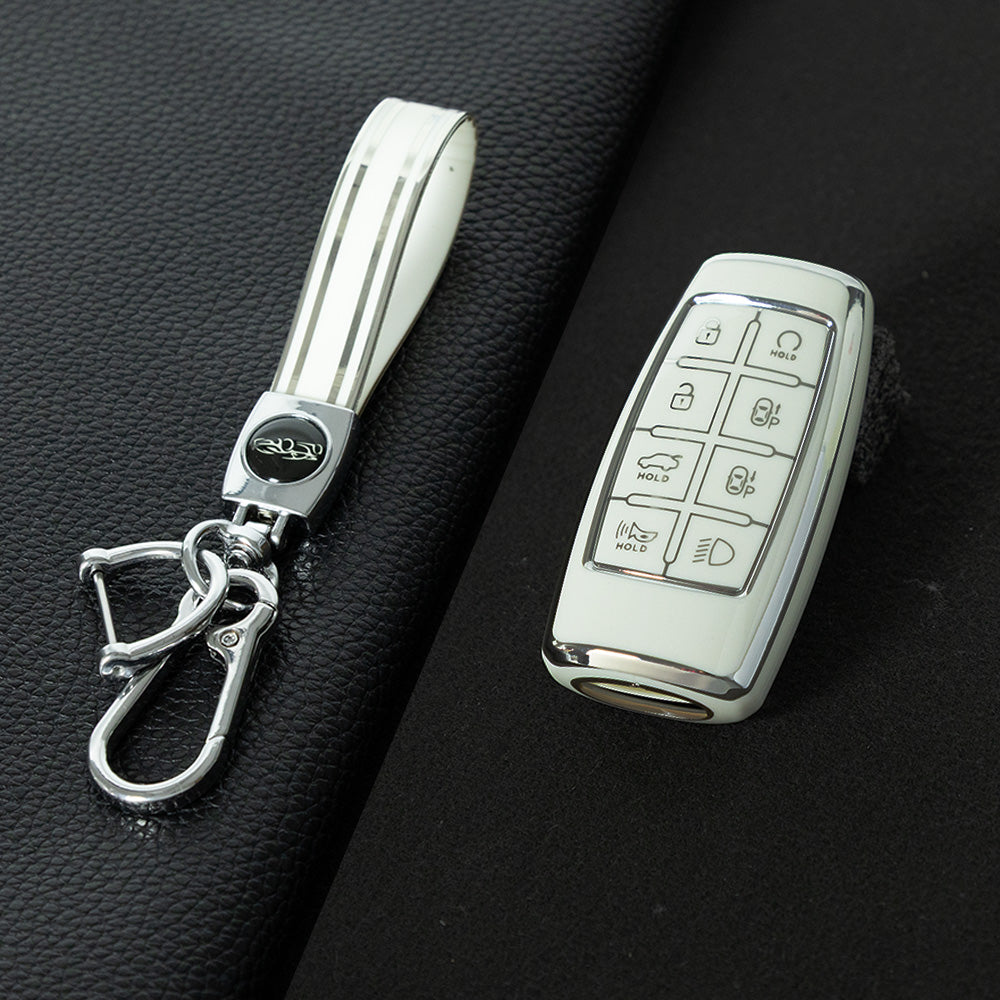 GNA4T1 White-Silver Plating TPU Car Key Case Cover for Hyundai Genesis GV70 GV80 GV90 2020 2021 2022