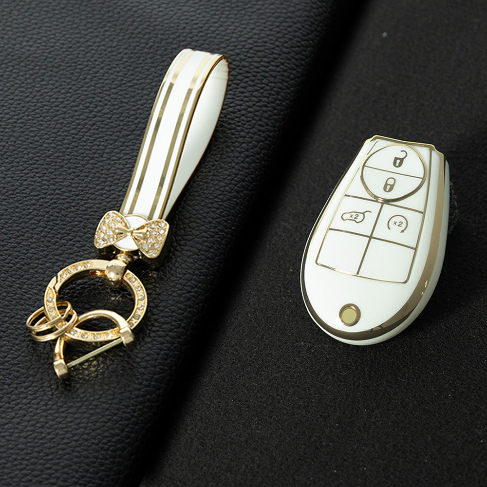 JEC9T1 White-Gold Plating TPU Car Key Case Cover for Dodge Challenger Charger Magnum Journey Ram Jeep Commander Grand Cherokee Chrysler 300