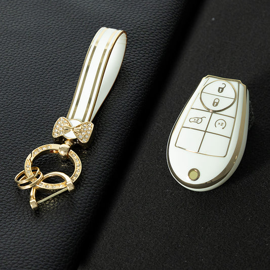 JEC9T1 White-Gold Plating TPU Car Key Case Cover for Dodge Challenger Charger Magnum Journey Ram Jeep Commander Grand Cherokee Chrysler 300
