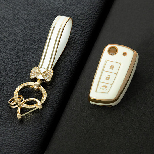 NIC1T1 White-Gold Plating Car Key Cover Soft TPU Car Remote Key Case Cover Shell for Nissan X-Trail Qashqai J11 Juke Murano Micra Tiida Maxima Altima Kicks Accessories