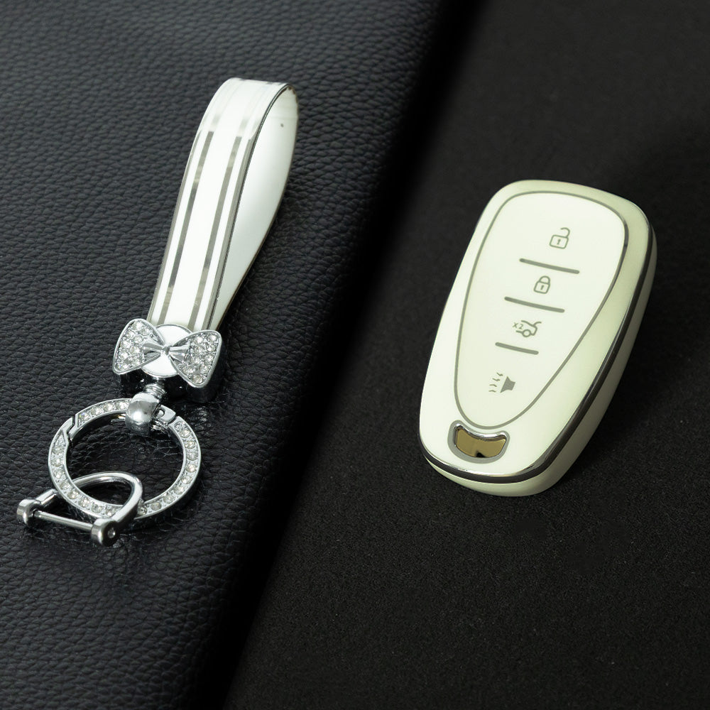 CEA2T1 White-Silver Plating Car Key Cover For CHEVROLET Cruze Spark Camaro Volt Bolt Trax Malibu Captiva Equinox Trax Tracker AVEO Lova TPU Car Key Case Key Cover