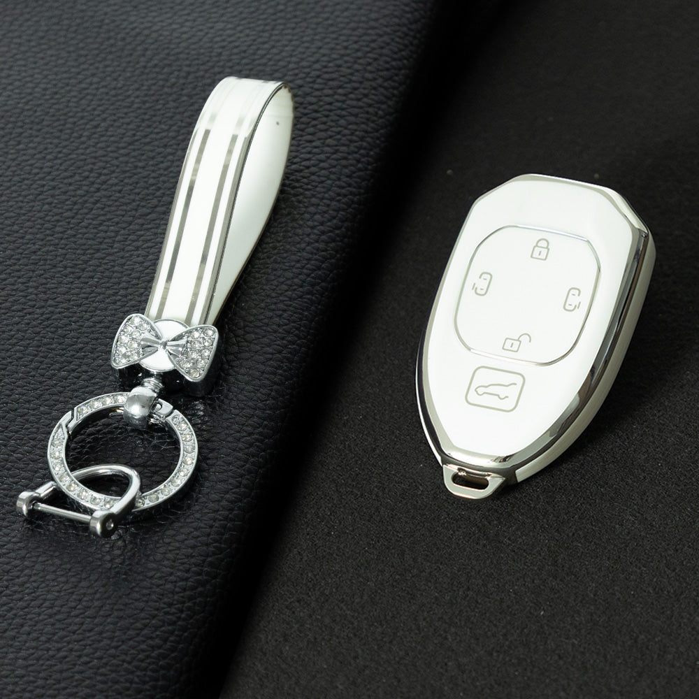 TRE2T1 White-Silver Plating TPU Car Key Cover Fob for GAC Trumpchi GS7 GS8 GM8 GS5 GA6 GM6