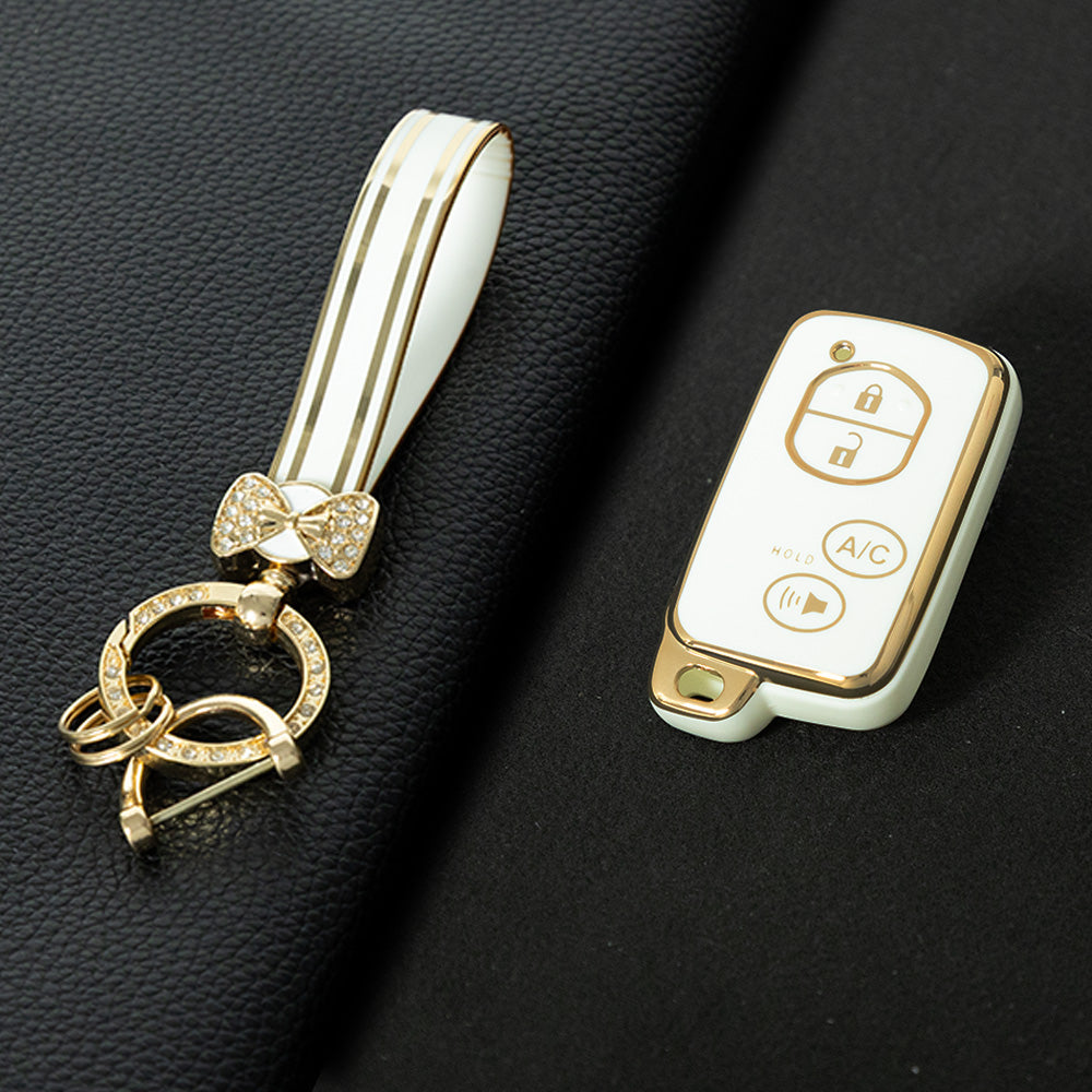 TOG4T1 White-Gold Plating Soft TPU Car Key Case Cover for Toyota Camry Highlander Crown Prado Land Cruiser Vitz Prius Corolla Accessories