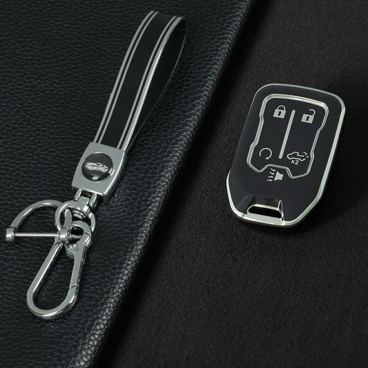 CEB1T1 Black-Silver Plating Remote Shell Fob Holder TPU Key Cover Case for Sierra Terrain Acadia Chevrolet Tahoe 2012-2016 for Car