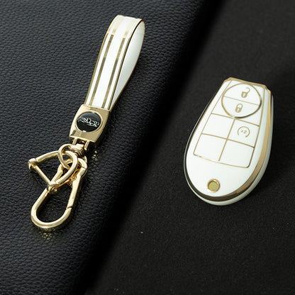 JEC3T1 White-Gold Plating TPU Car Key Cover Case for Dodge Challenger Charger Magnum Journey Ram Jeep Commander Grand Cherokee Chrysler 300
