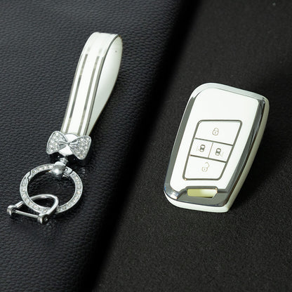 VOD3T1 White-Silver Plating TPU Car Key Case for VW Golf Tiguan Passat Lavida Jetta Bora Beetle Magotan Sagitar Santana Sharan