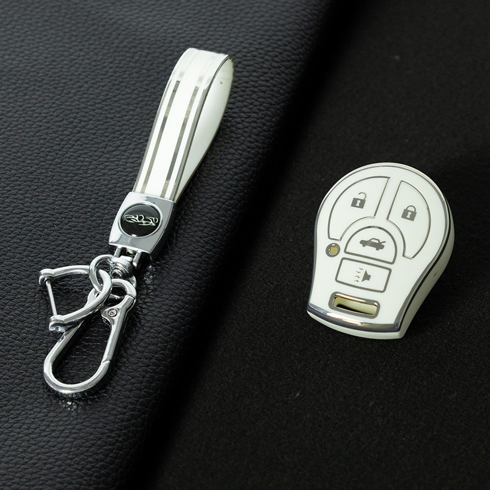 NIE4T1 White-Silver Plating TPU Car Key Cover for Nissan Sylphy MARCH TIIDA X-TRAIL Qashqai KICKS SUNNY