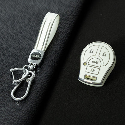 NIE4T1 White-Silver Plating TPU Car Key Cover for Nissan Sylphy MARCH TIIDA X-TRAIL Qashqai KICKS SUNNY