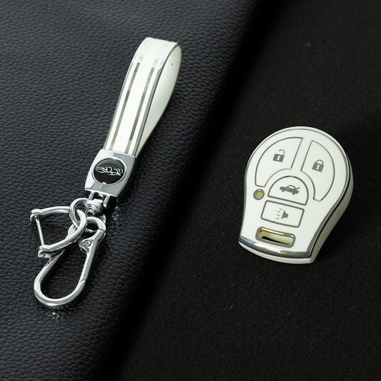 NIE4T1 White-Silver Plating TPU Car Key Cover for Nissan Sylphy MARCH TIIDA X-TRAIL Qashqai KICKS SUNNY